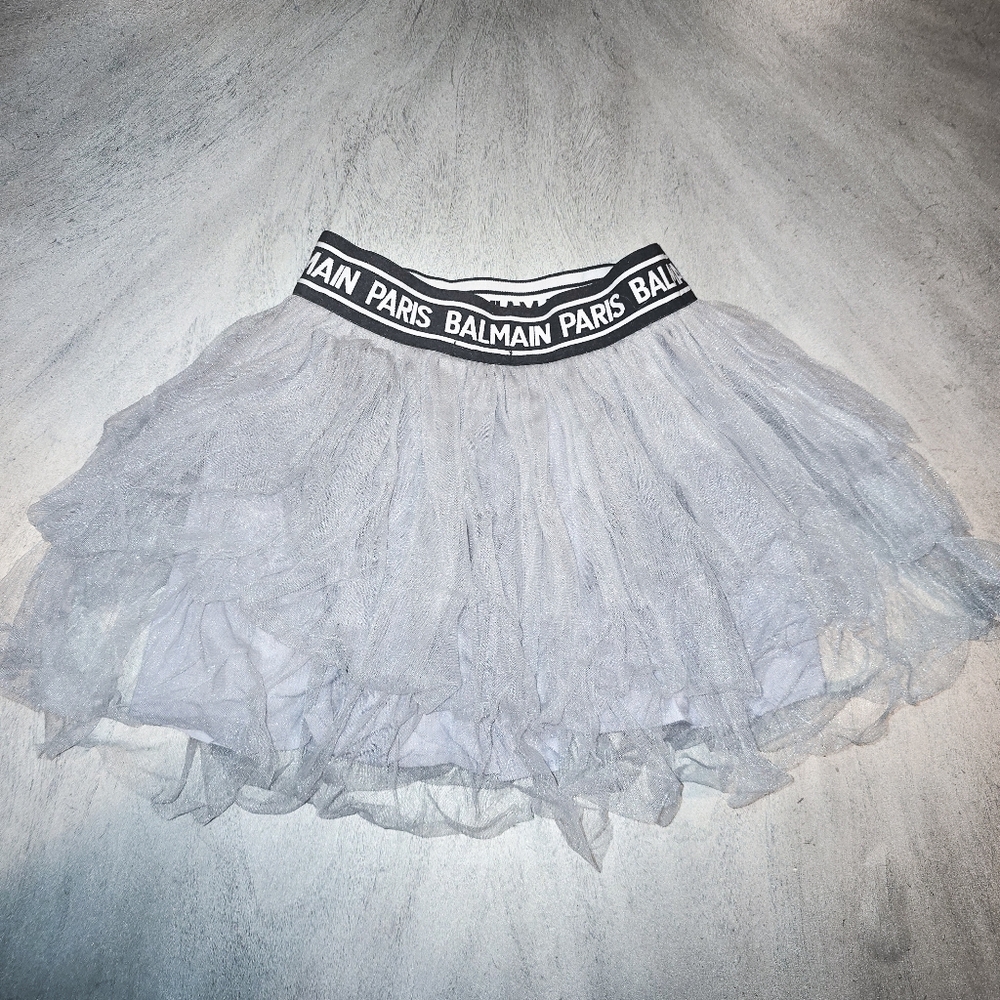 Balmain Women's Metallic Gray Tulle Skirt